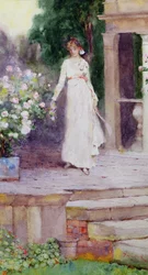 Dama en la terraza de rosas